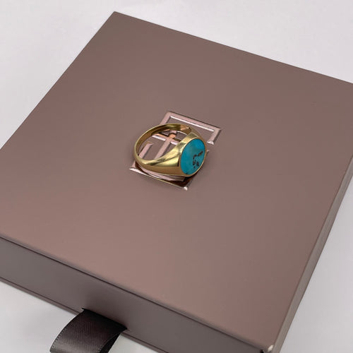 Men's Round Signet Ring Turquoise Gemstone (Final Sale)