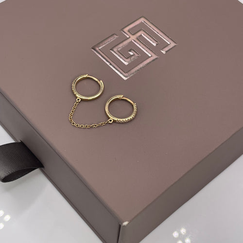 Double Piercing Diamond Hoop with Chain  (Final Sale)