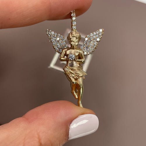 Saints Gold Flat Diamond Angel Pendant