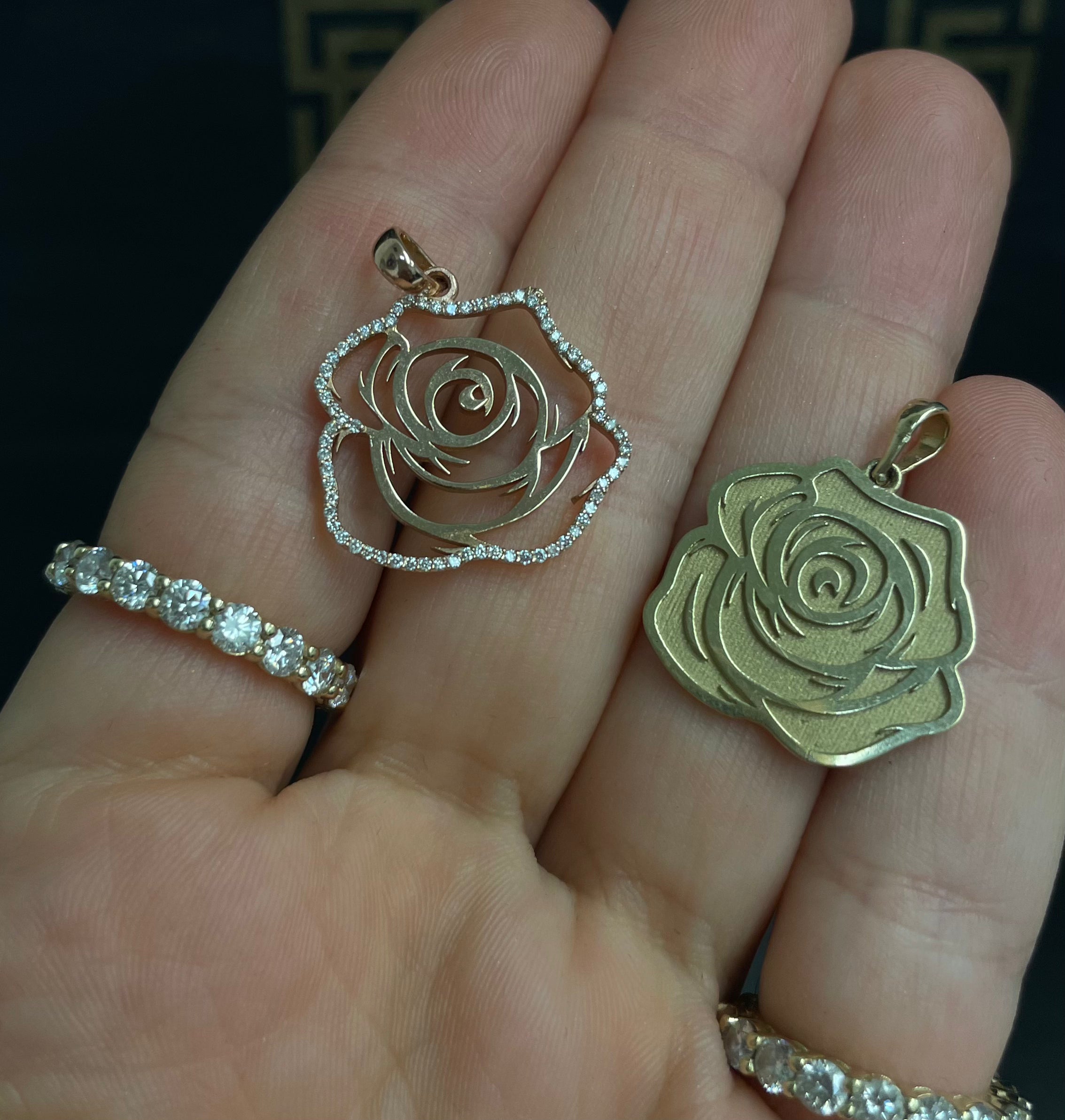 Diamond Outline Rose Pendant