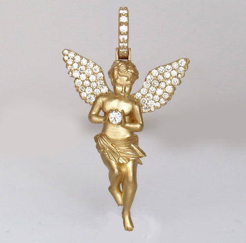 Saints Gold Flat Diamond Angel Pendant
