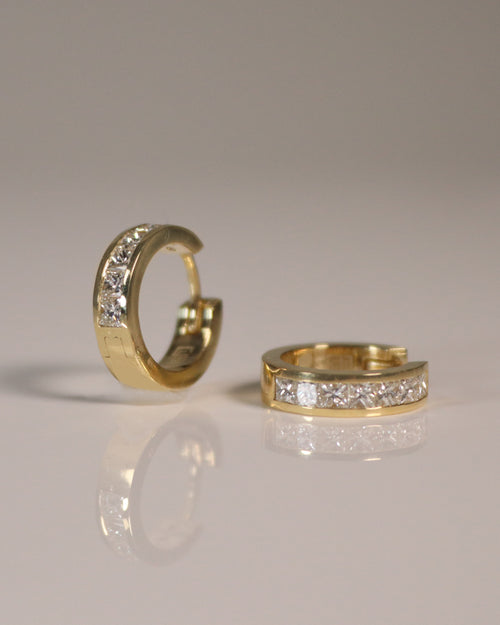 Mens Natural Princess-Cut Diamond Hoops