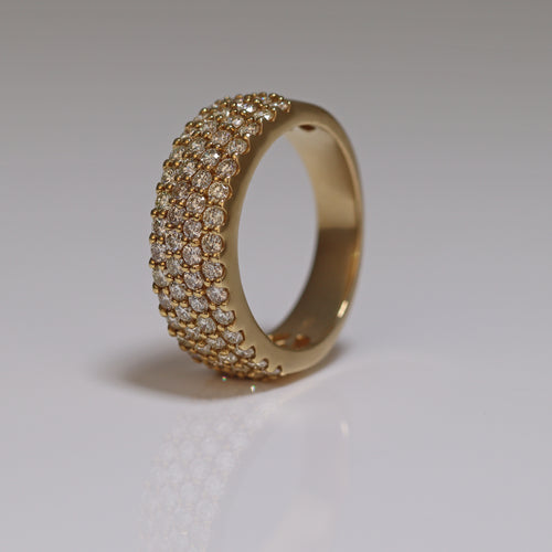 Diamond Studded Ring with 4 Rows of Iced Out round cut