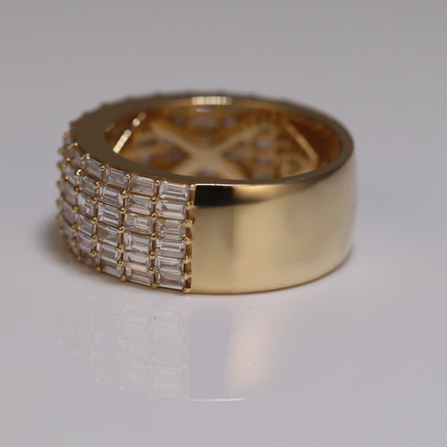 diamond studded ring 6 row iced out yellow gold side photo