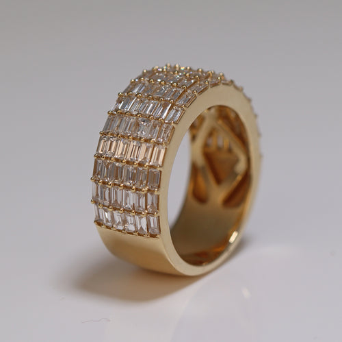 diamond studded ring 6 row iced out yellow gold 