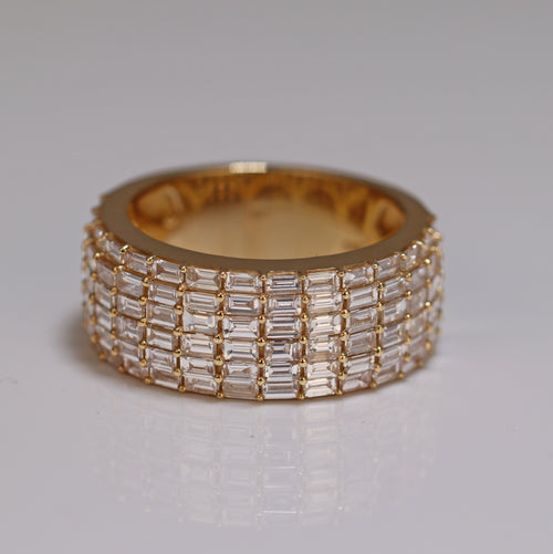 diamond studded ring 6 row iced out yellow gold 