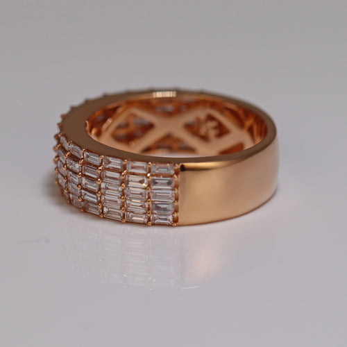 Solid Gold ring with 5 rows of diamonds baguette ring studded iced out