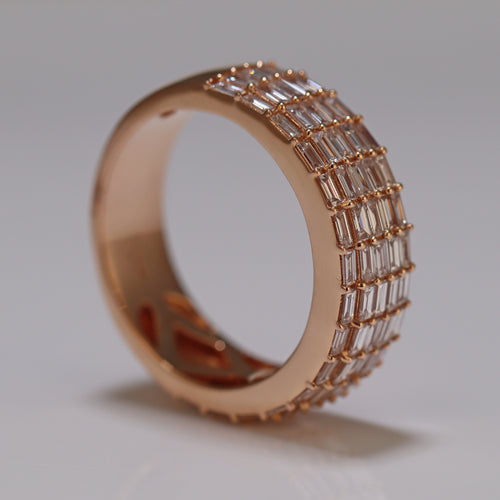 Solid Gold ring with 5 rows of diamonds baguette ring studded iced out