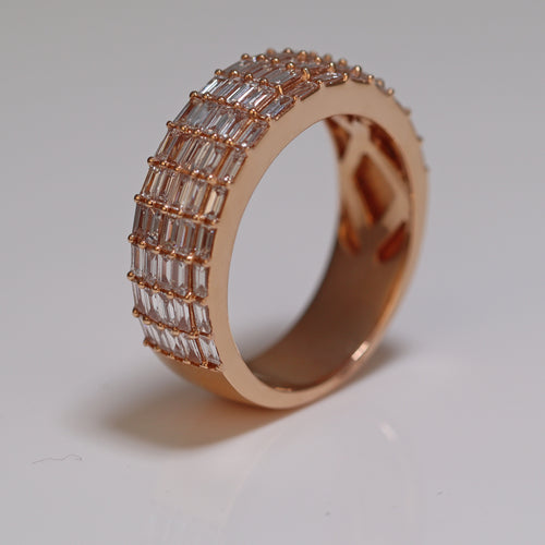 Solid Gold ring with 5 rows of diamonds baguette ring studded iced out