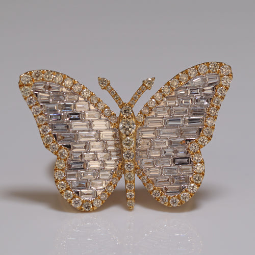 Solid gold diamond ring studded butterfly shape iced out 