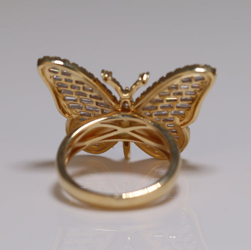 Solid gold diamond ring studded butterfly shape iced out back photo