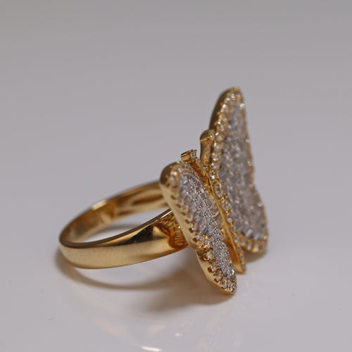 Solid gold diamond ring studded butterfly shape iced out side photo