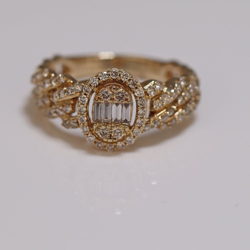 an iced out ring with a double oval shaped diamond in front