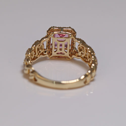 diamond studded ring iced out with pink sapphire back photo