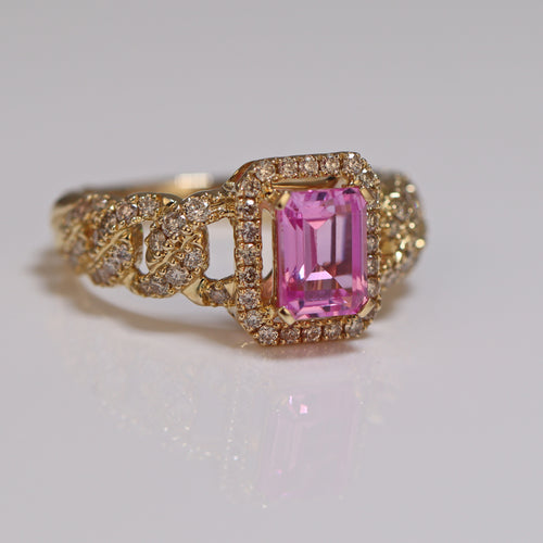 diamond studded ring iced out with pink sapphire sidephoto 