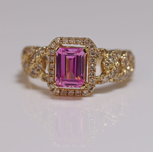 diamond studded ring iced out with pink sapphire 