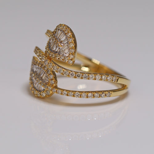 Diamond studded ring yellow gold iced out leaf style design