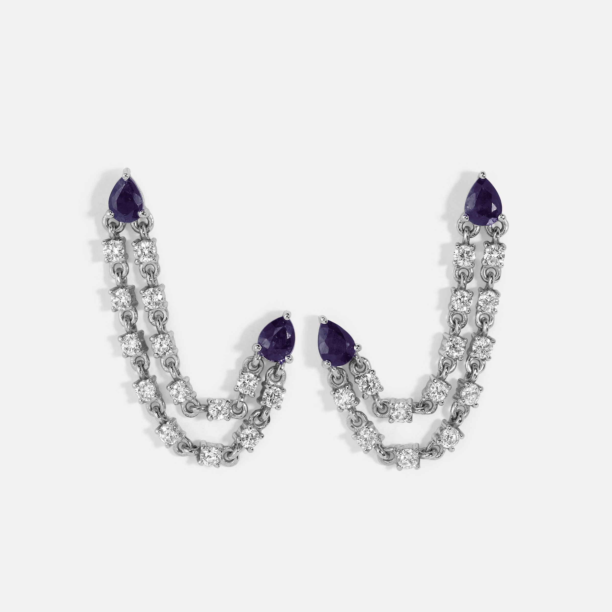 Kelly Pear-Shaped Waterfall Double Studs Blue Sapphire