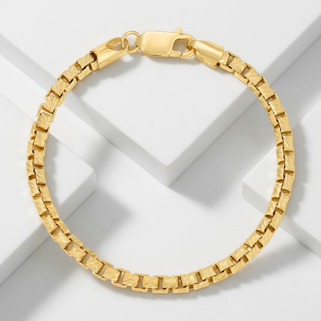 18K Rounded Box Bracelet (Diamond Cut) - Saints Gold Co.
