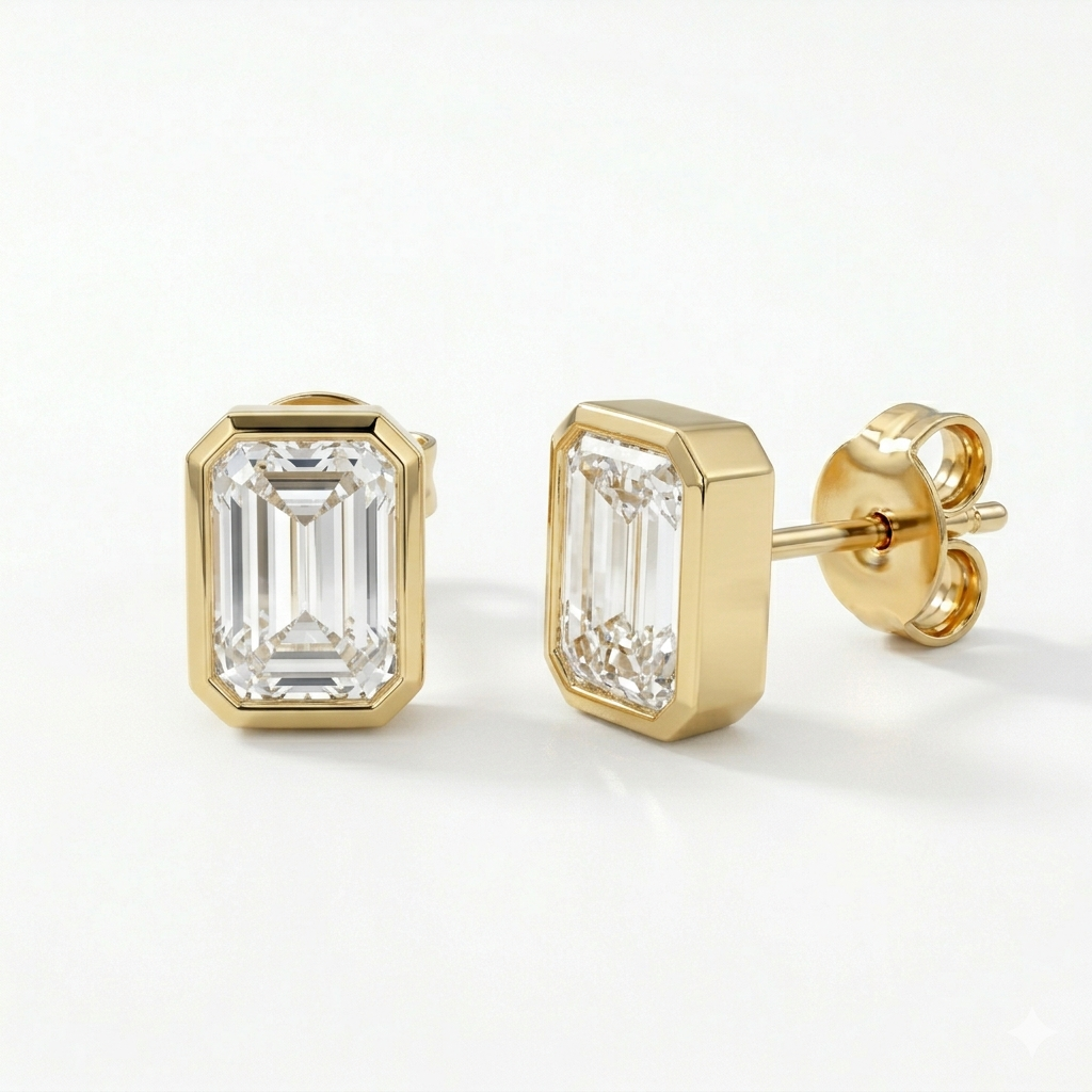 Emerald Diamond Bezel Studs 2 ct. - Saints Gold Co.
