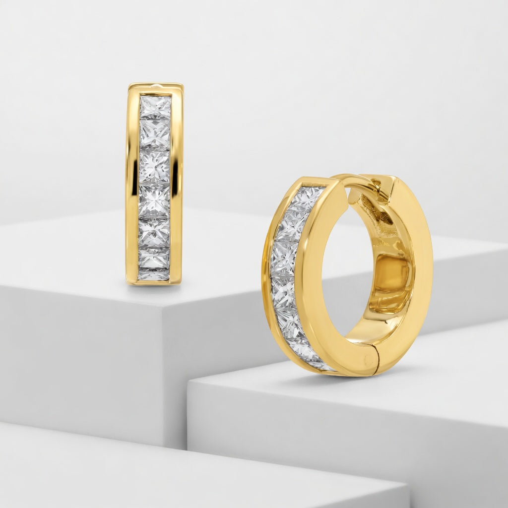 Mens Princess-Cut Natural Diamond Hoops