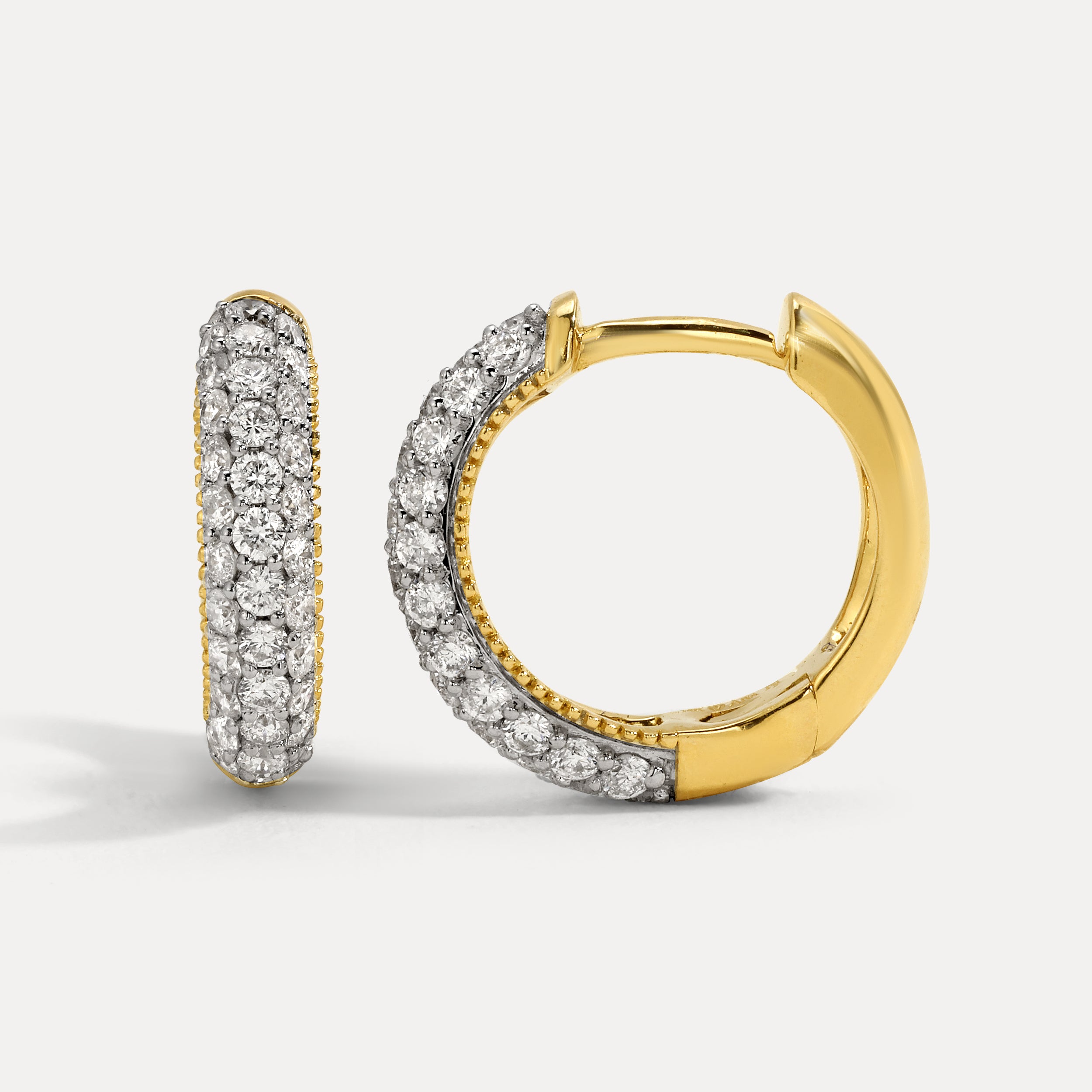 Glaze Pave' Natural Diamond Hoops Solid Gold