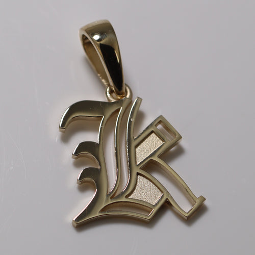 old english solid gold 14k gallery pendant charm custom make initial letter k