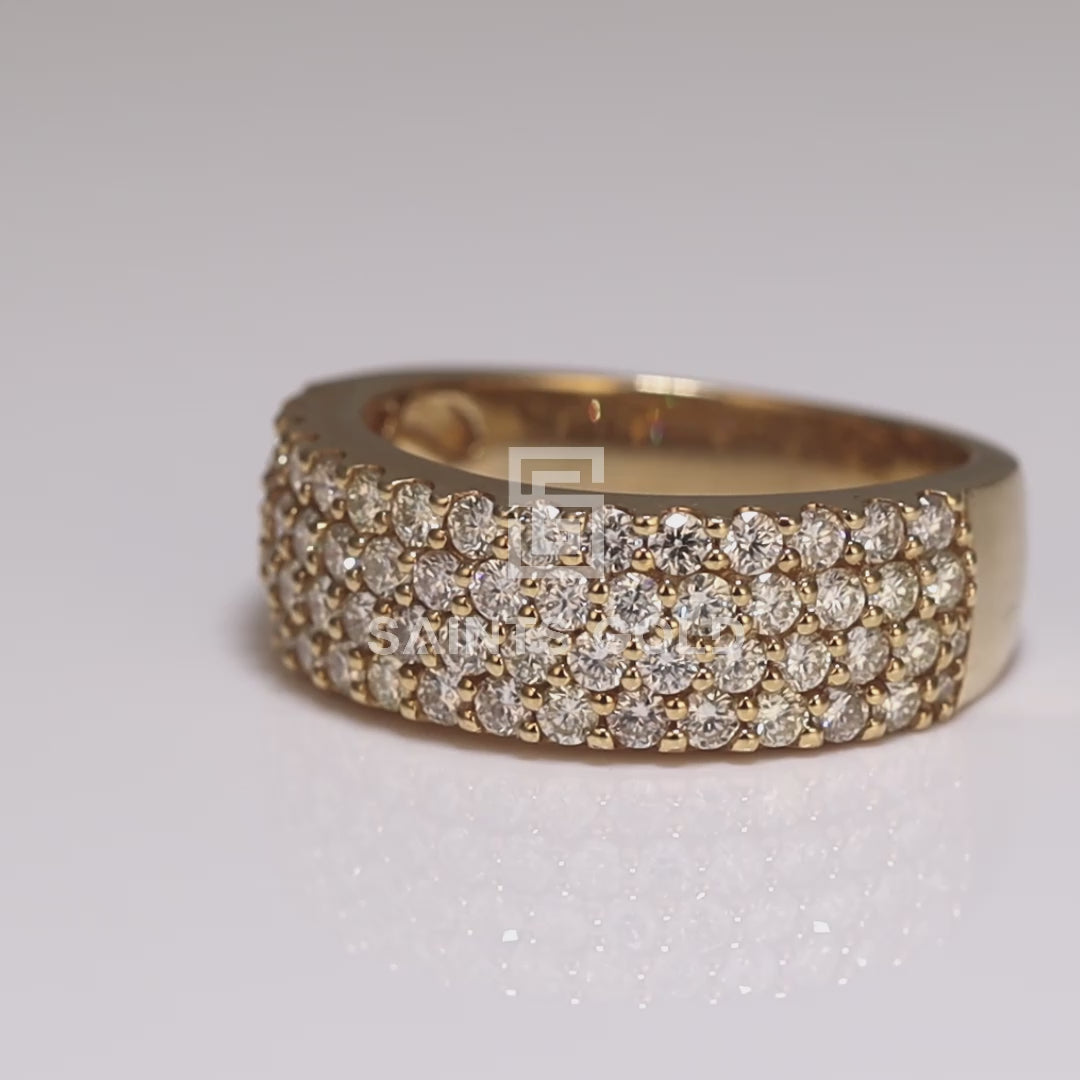 Diamond Studded Ring with 4 Rows of Iced Out round cut