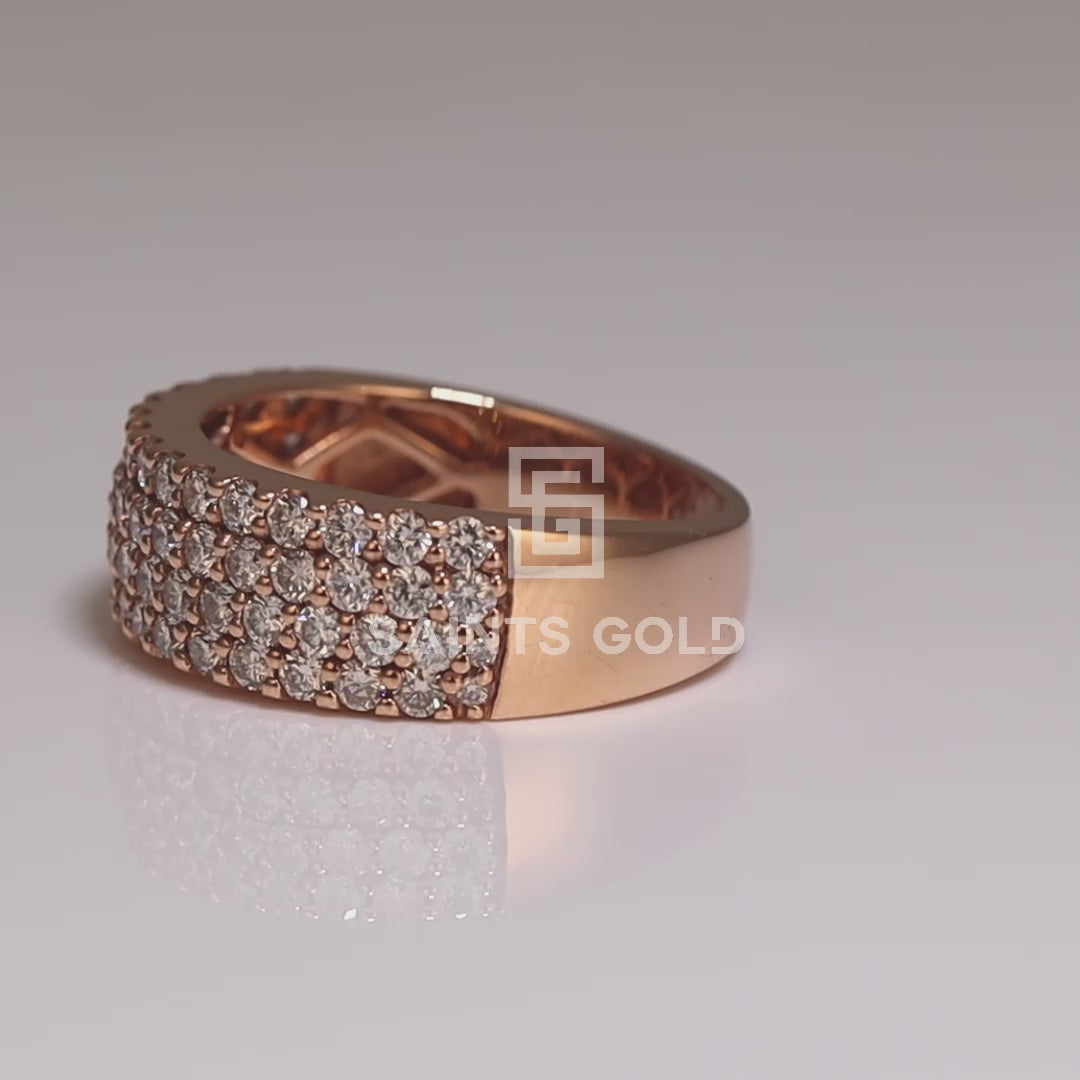 Diamond Studded Ring with 4 Rows of Iced Out round cut