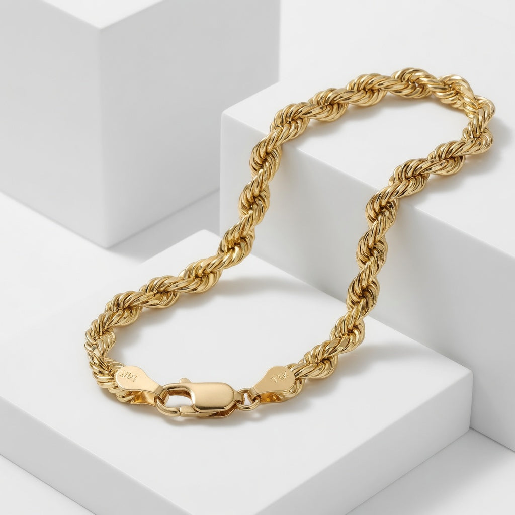 14K Gold Rope Bracelet (Diamond Cut)