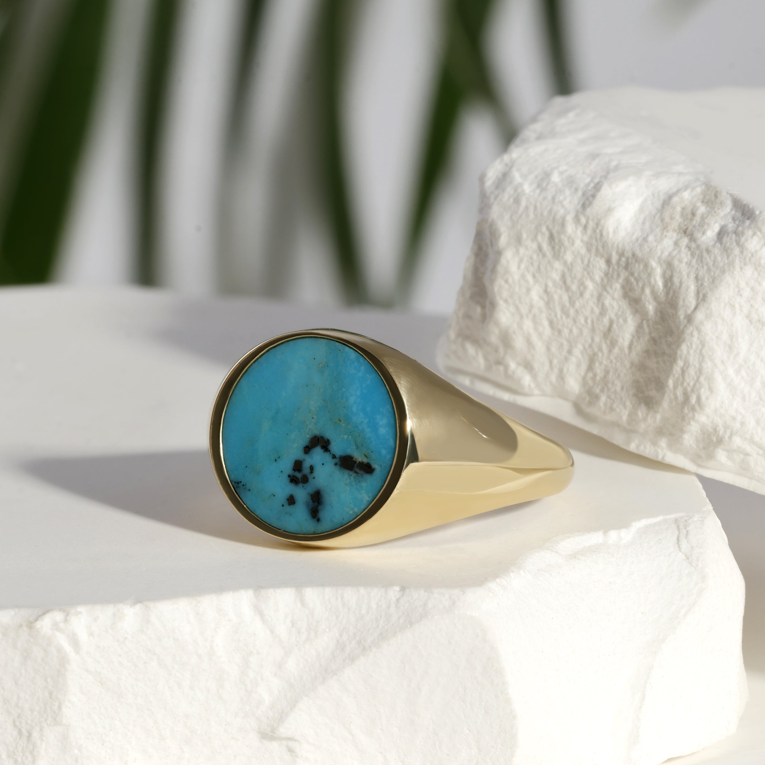 Round Signet Ring with Turquoise - Saints Gold Co.