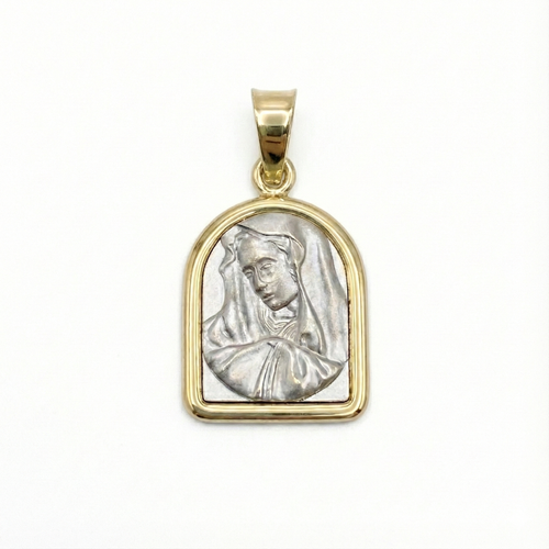 Two-tone Virgin Mary Religious Pendant 14K