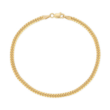 skinny cuban link chain bracelet dainty solid gold beautiful 2.7mm thick with lobster clasp for extra secure closure end caps stamped 14k or 18k with jump ring