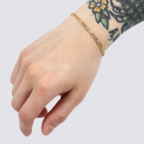3.3mm figaro bracelet solid gold yellow gold 14k 14 karat