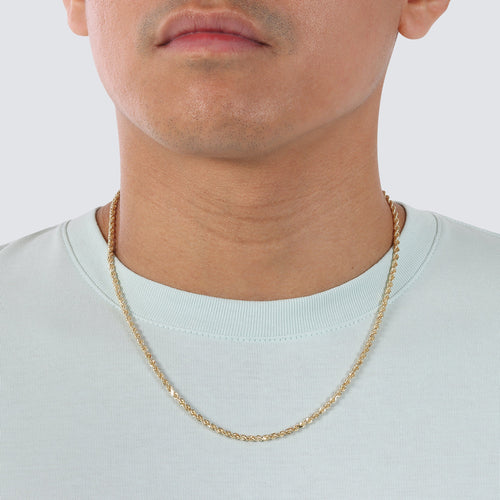 3mm rope chain yellow gold 14k solid gold made in italy
