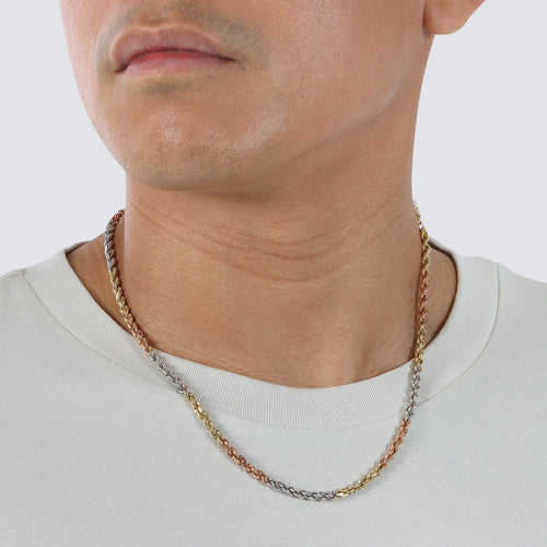 4mm tricolor rope chain solid gold