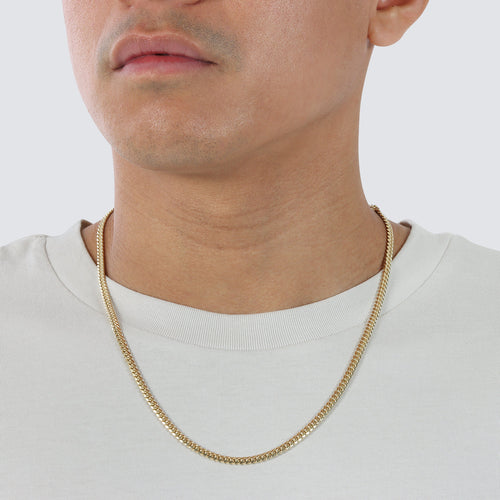 4mm miami cuban made in italy 14k 14 karat lobster clasp solid gold gift gifts jewelry online shop necklace choker jewelry stores online shops man male men model neck wearing 22 inch