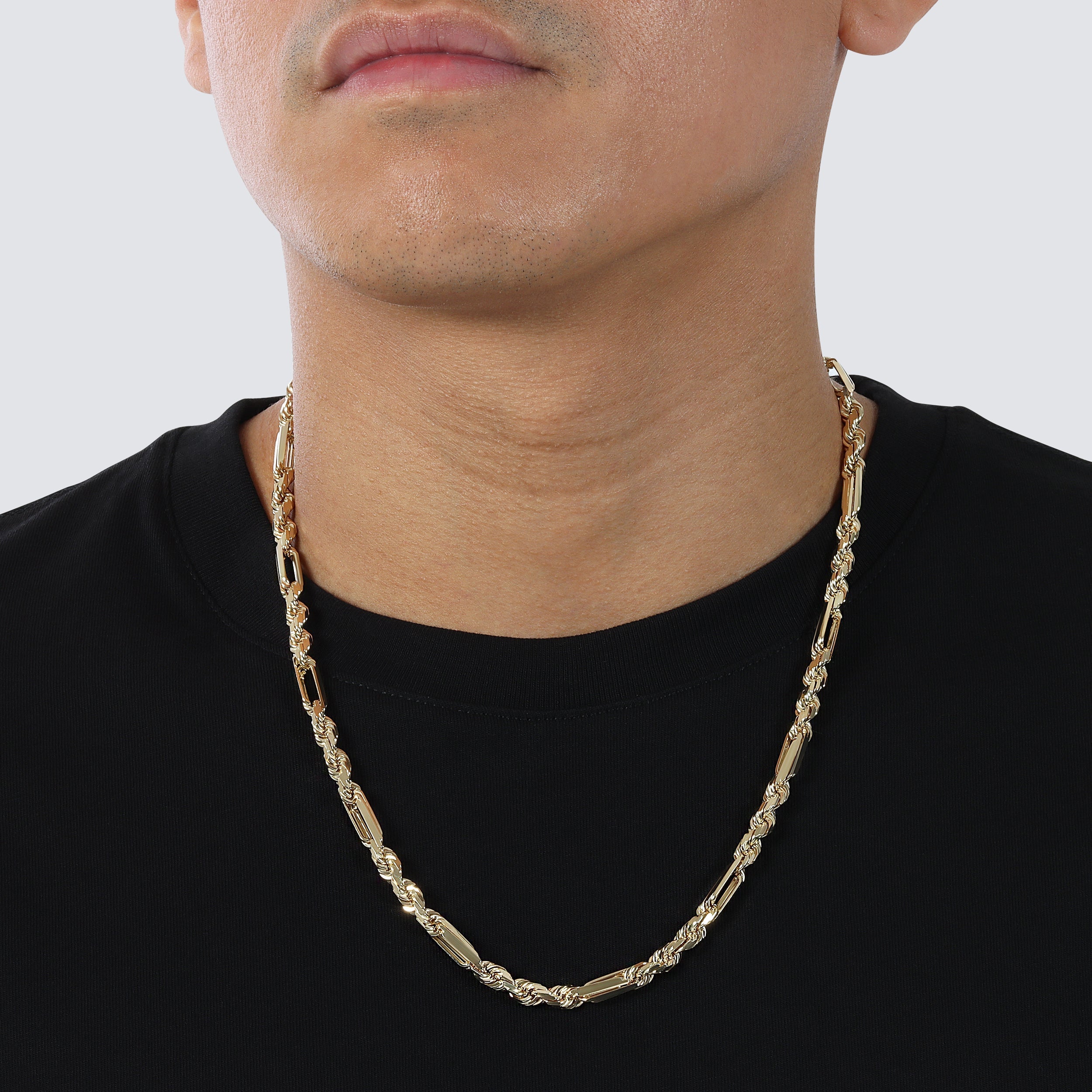 diamond cut figarope made in peru solid 14k 14 karat yellow gold chain chains mens jewelry gift ideas for men wearing chain around neck 5.5mm