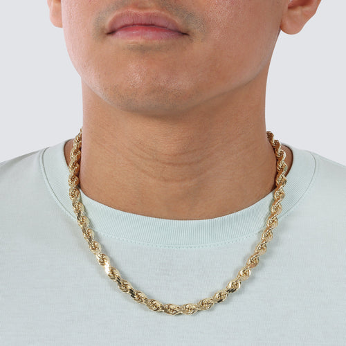 7mm rope chain solid gold yellow gold 14k 