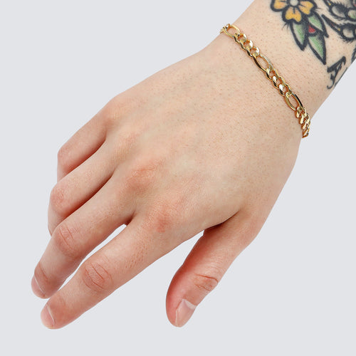 6mm figaro bracelet solid gold yellow gold 14k 14 karat 