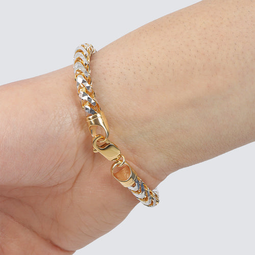 saint franco st prism cut solid gold two tone chain shiniest made in italy 14k 6.5mm bracelet