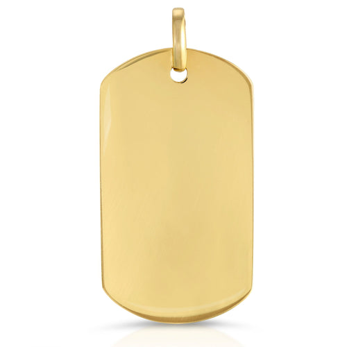 yellow solid gold 14k dog tag pendant engraving 1.25 inch