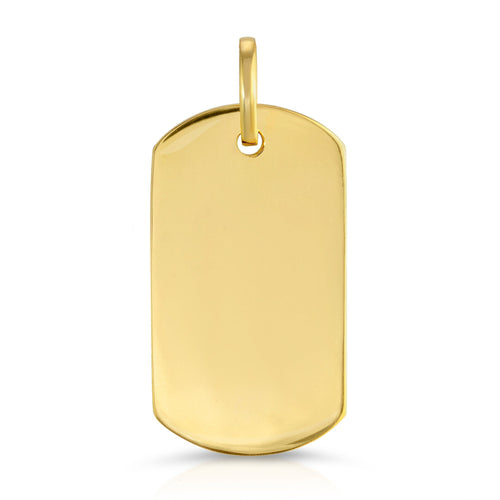 14k solid gold mens dog tag pendant yellow engraving engrave 1.5 inch