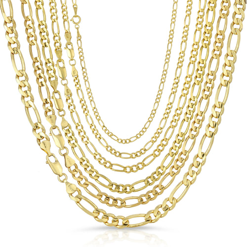 figaro chains solid gold yellow gold in different gauges 14k 14 karat