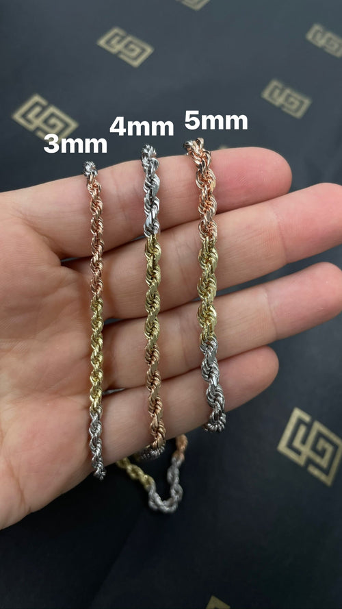 tri color rope chain in different gauges