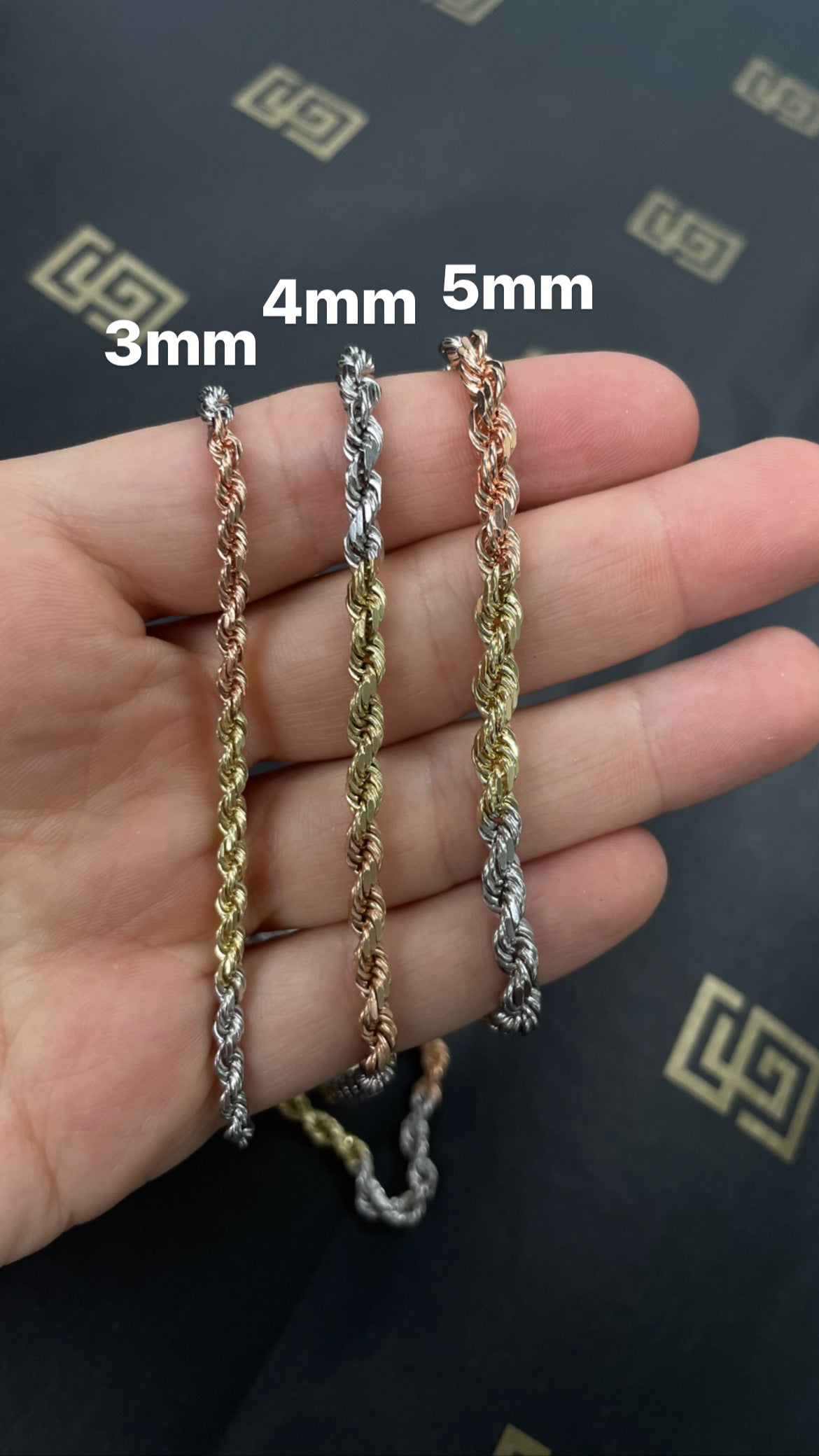 Tri color gold rope chain sale